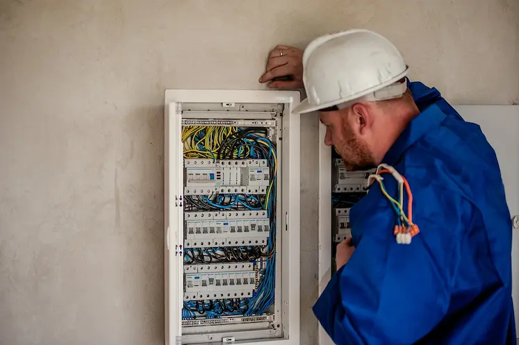 Dettaglio di componenti elettrici certificati installati a parete